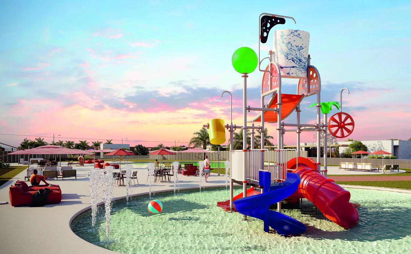 Perspectiva ilustrada da piscina infantil